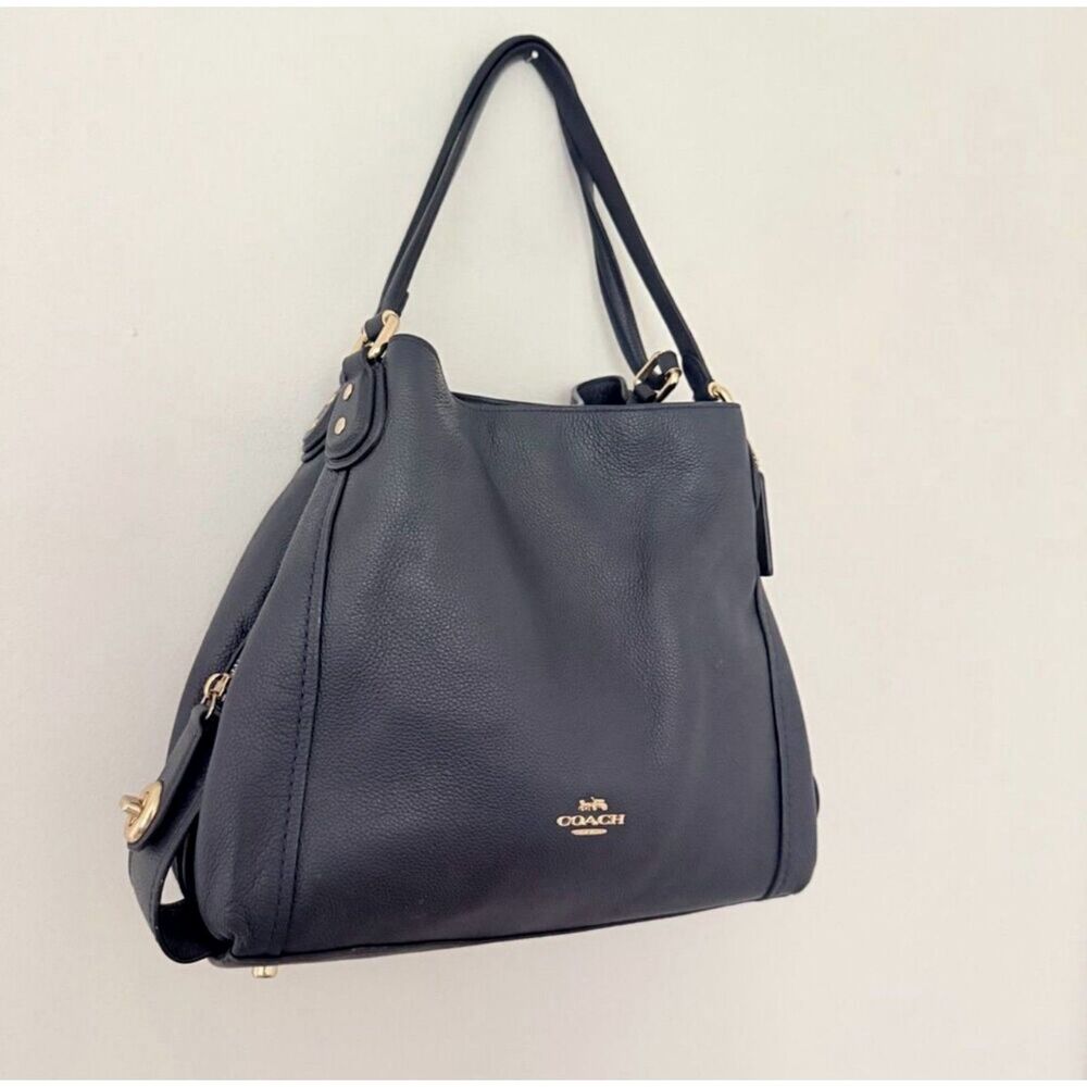Coach Edie 31 Shoulder Bag Pebble Leather Slouchy Tote Polished Dark Blue Purse - Picture 9 of 11